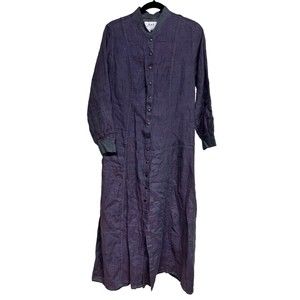 Flax by Jeanne Engelhart Linen Snap Button Front Maxi Dress Purple Size Small